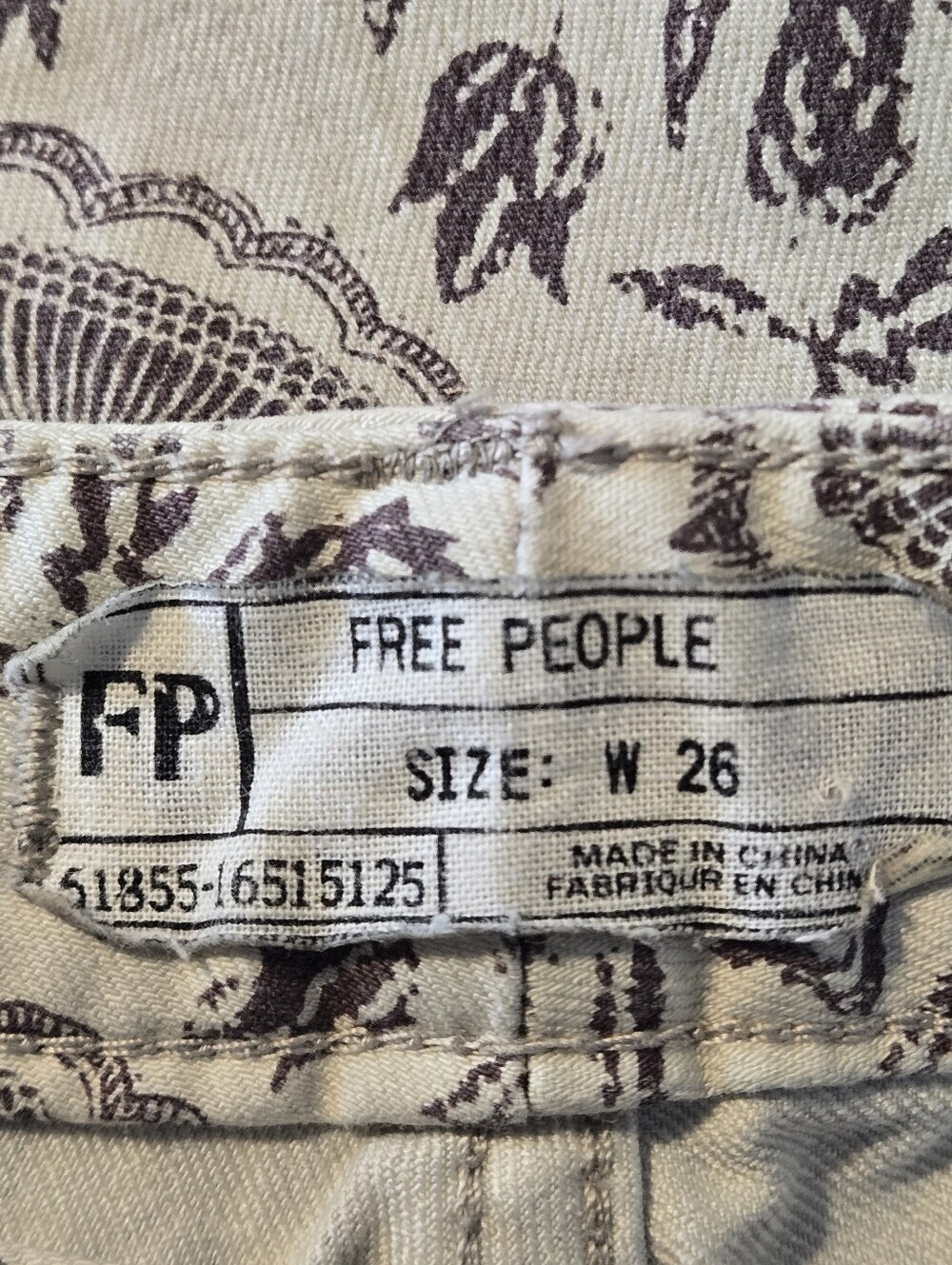 Free People Slim Ankle Crop Jeans Moroccan Mediallion Print Cream Brown Size 26 - Picture 8 of 15